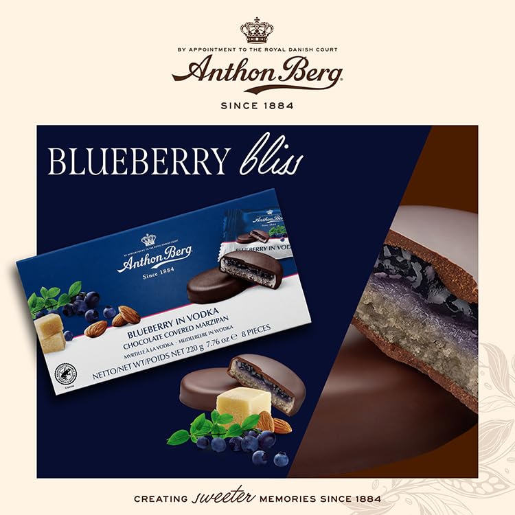 Anthon Berg Dark Chocolate Covered Marzipan Treats with Blueberry in Vodka, 220g 2