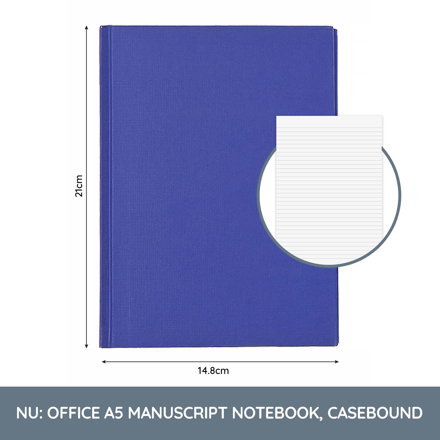 nu: Office Value A5 Casebound Manuscript Notebook - Blue | 192 Pages | 70gsm Feint Ruled Paper