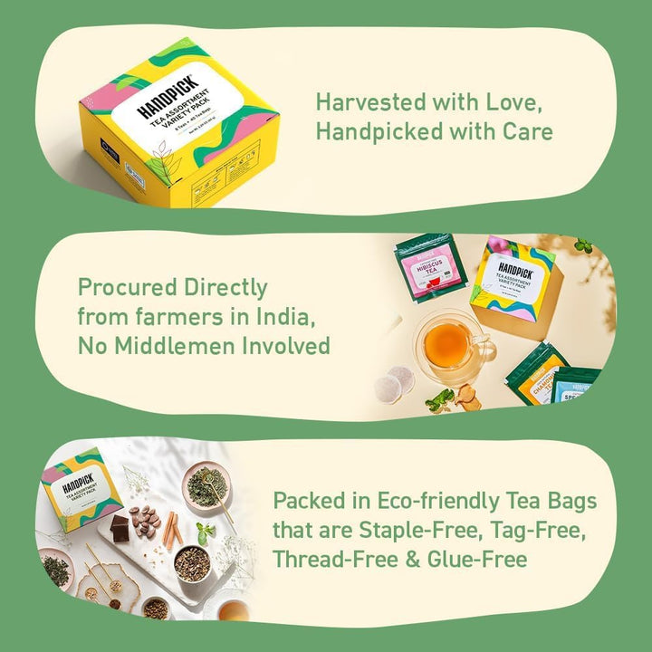 HANDPICK Tea Bags Sampler Assortment Variety Pack - 8 Flavors, 40 Tea Bags - Gift Box