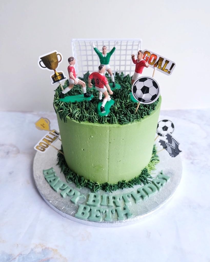 Anniversary House Football Cake Topper Set - 9 Pieces (7 Footballers, 2 Goals) | Red | Reusable 6