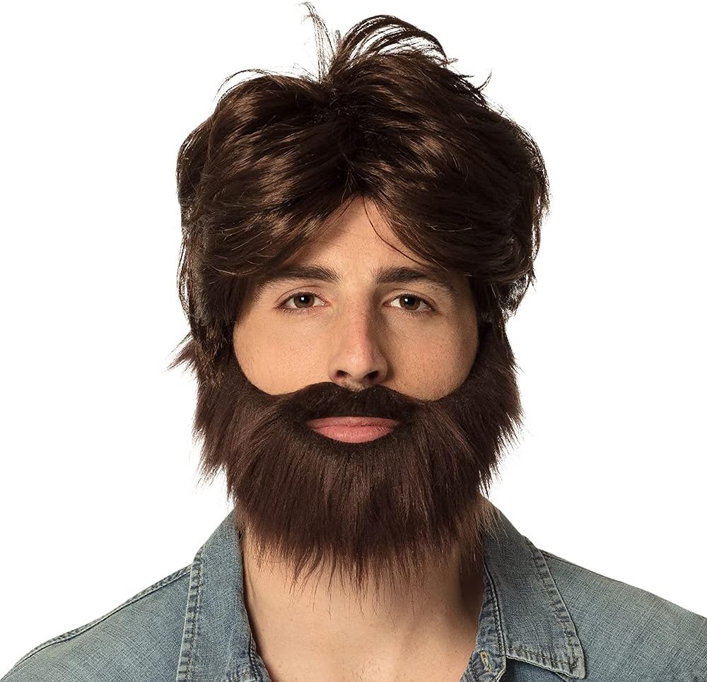 Boland Dude Wig with Beard - Brown Adult Costume Accessory 1