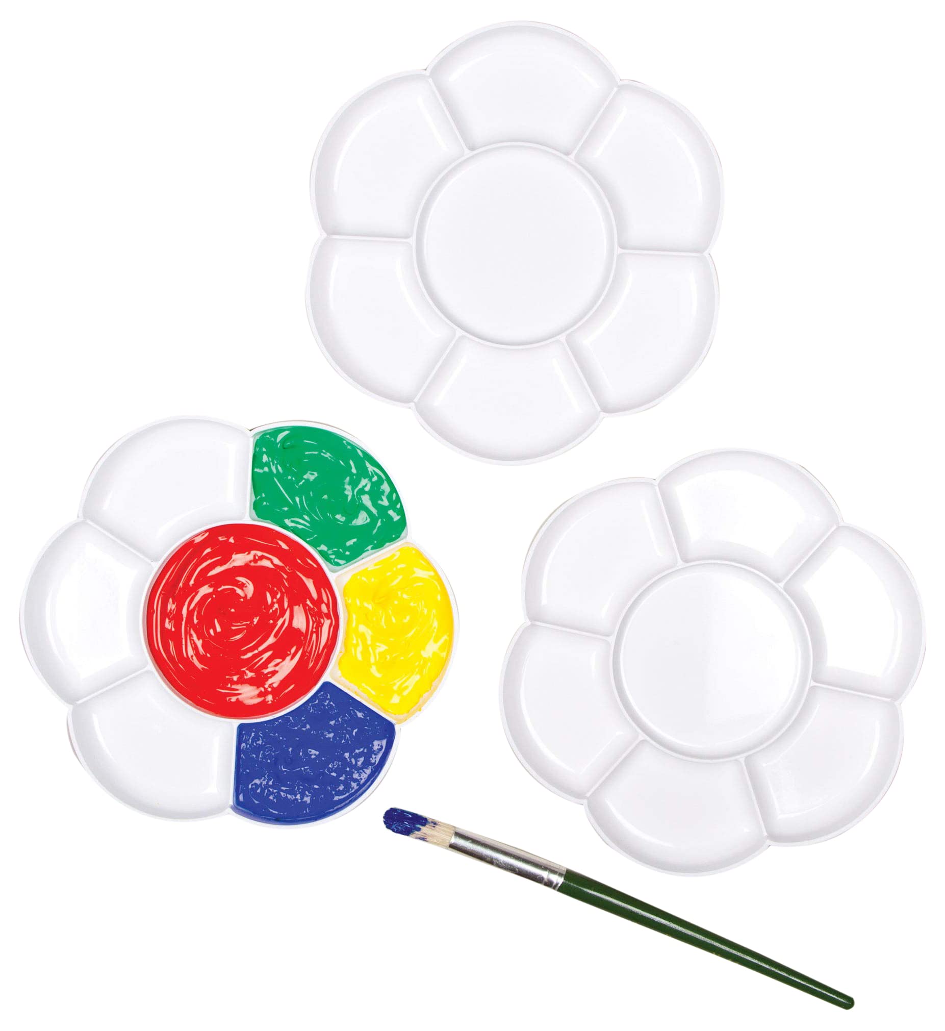 Baker Ross Flower Paint Palettes with 7 Wells - Pack of 3, White Plastic, 17cm