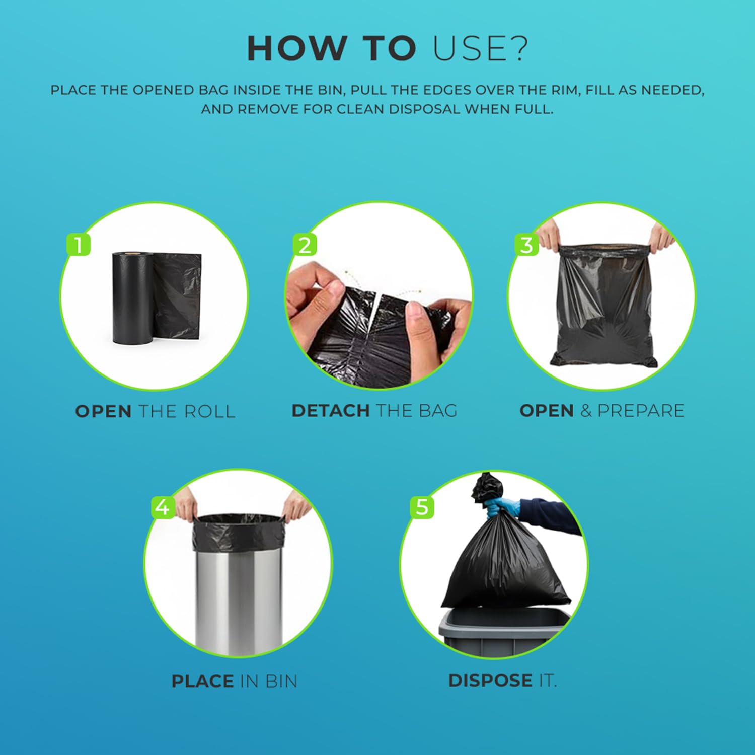 Roe Tenpo 75L Black Bin Bags - 20 Pack, 30 Micron, Leak-Resistant, Eco-Friendly 9