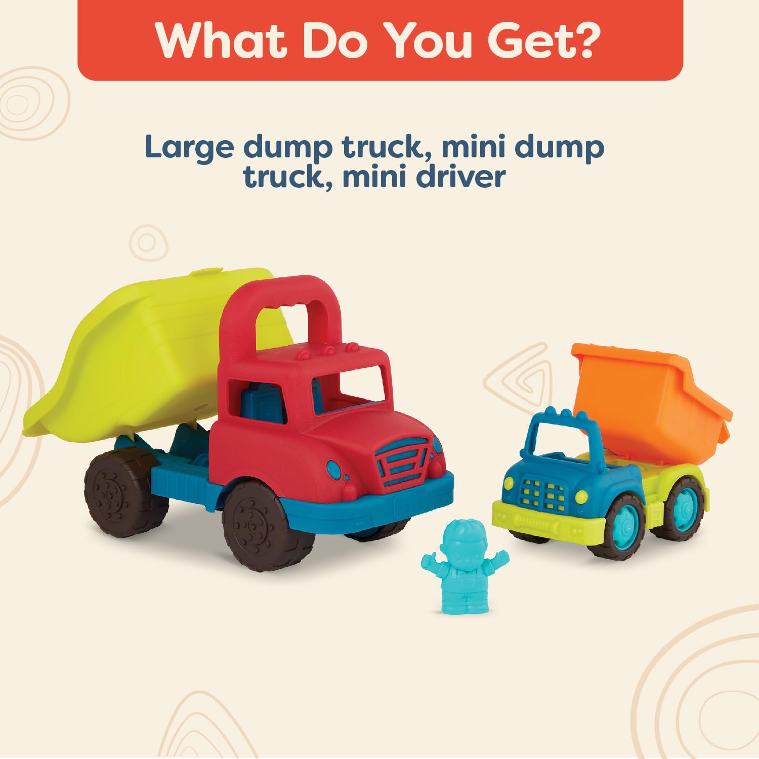 B. toys Grab-n-Go Truck Set - 2 Dump Trucks (Big & Mini) | Toddler Toy | Ages 1+ 3