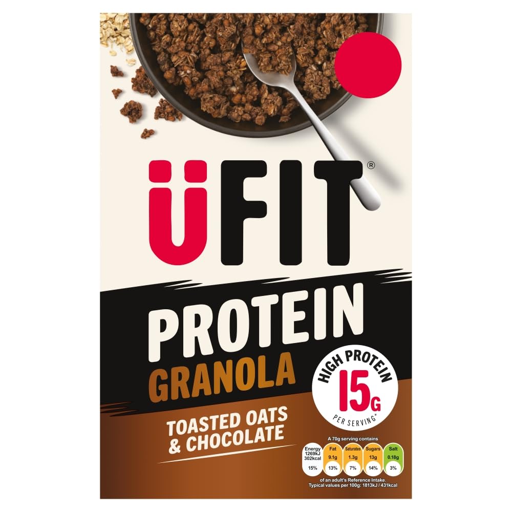UFIT Protein Granola Toasted Oats & Chocolate Cereal 375g - High Protein (15g/serving) 1