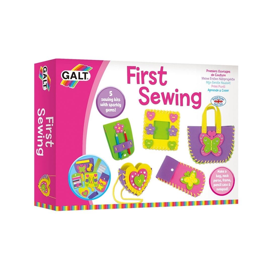Galt First Sewing Kids Craft Kit - Foam Sewing Set with Pencil Case, Purse & Frame