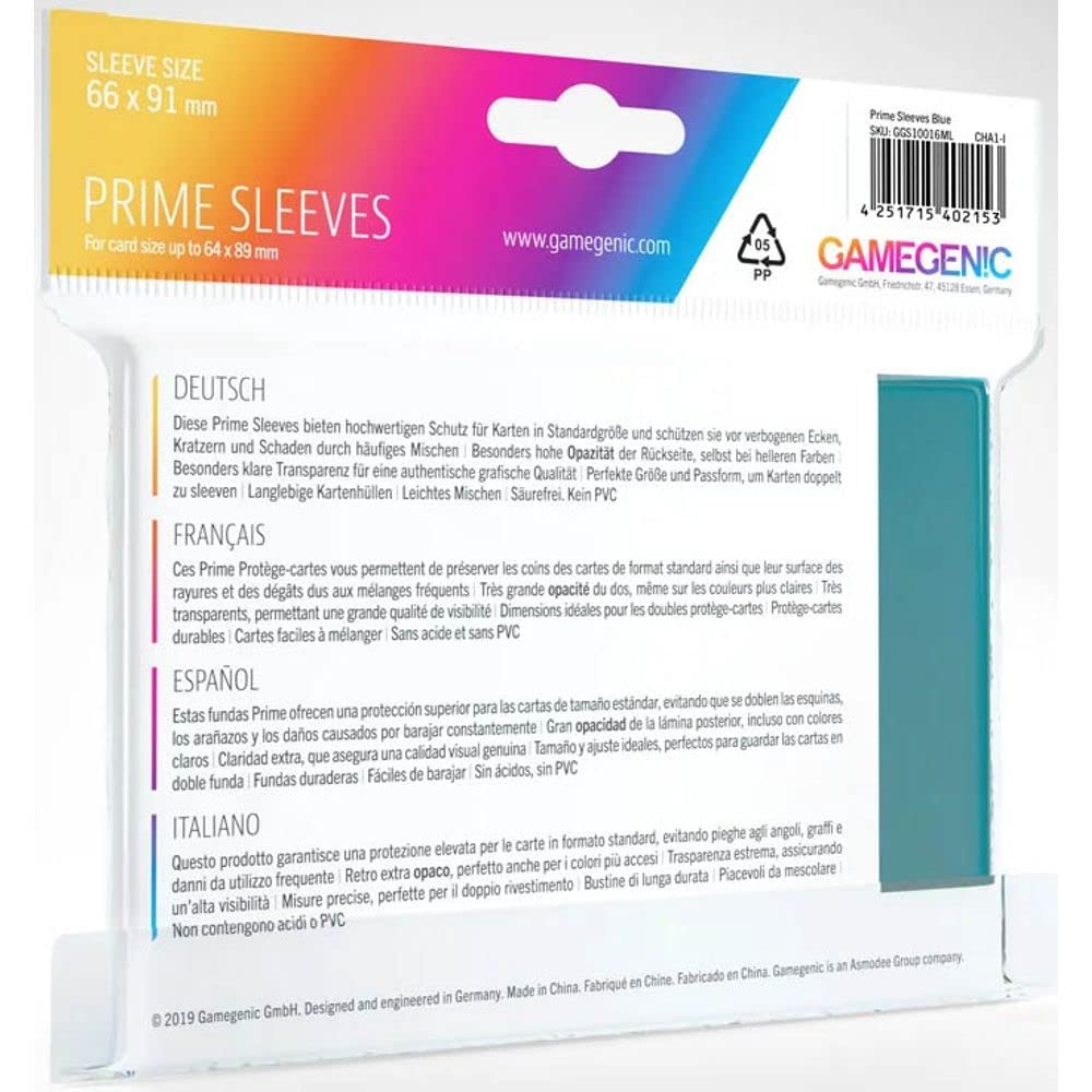 Gamegenic Prime Sleeves - Extra High Opacity & Clarity | Perfect for Double-Sleeving | 100 Pack Blue