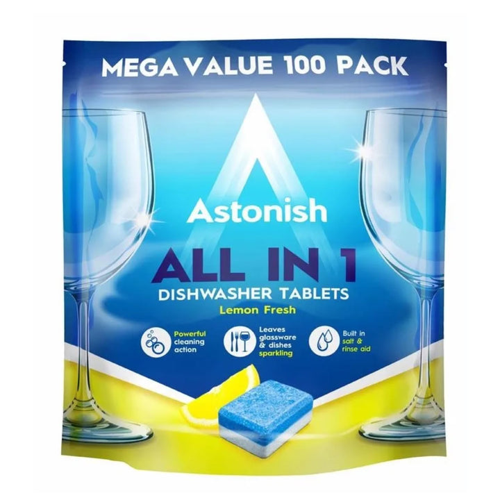 Astonish All In 1 Dishwasher Tablets with Salt & Rinse Aid - 100 Tablets, Lemon Fresh