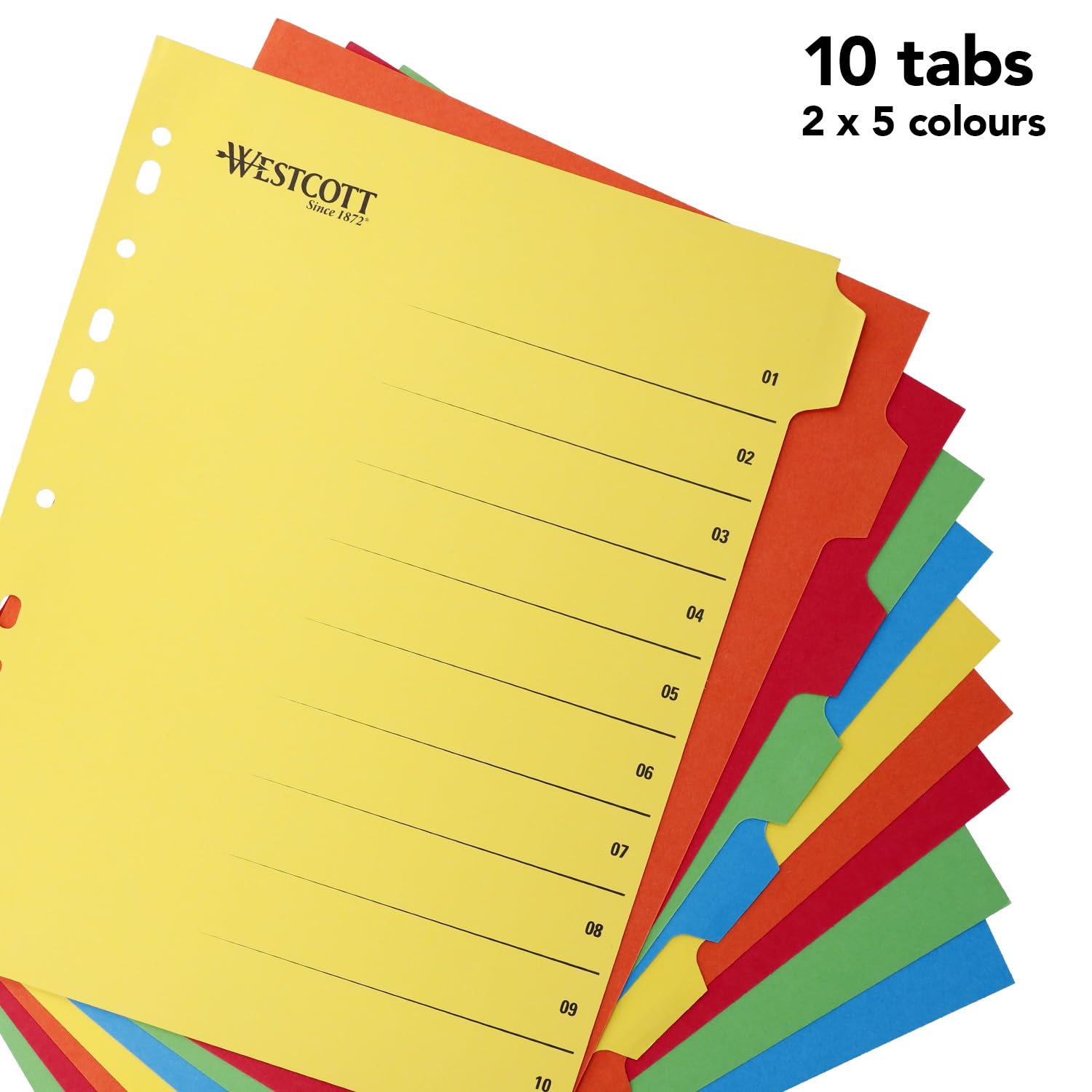 Westcott A4+ Extra-Wide Binder Dividers - 10 Tabs, 5 Colors, Cardboard Material 6