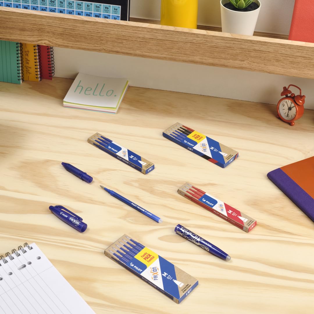 PILOT FriXion Ball 07 Erasable Gel Ink Rollerball Pen - Black Ink, 0.7mm Medium Tip, Refillable 9