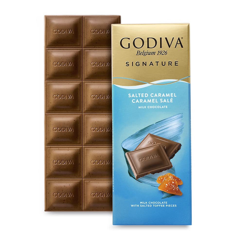 Godiva Chocolatier Signature Milk Chocolate & Salted Caramel Tablet - Creamy Milk Chocolate with Salted Toffee Pieces, 90g 1
