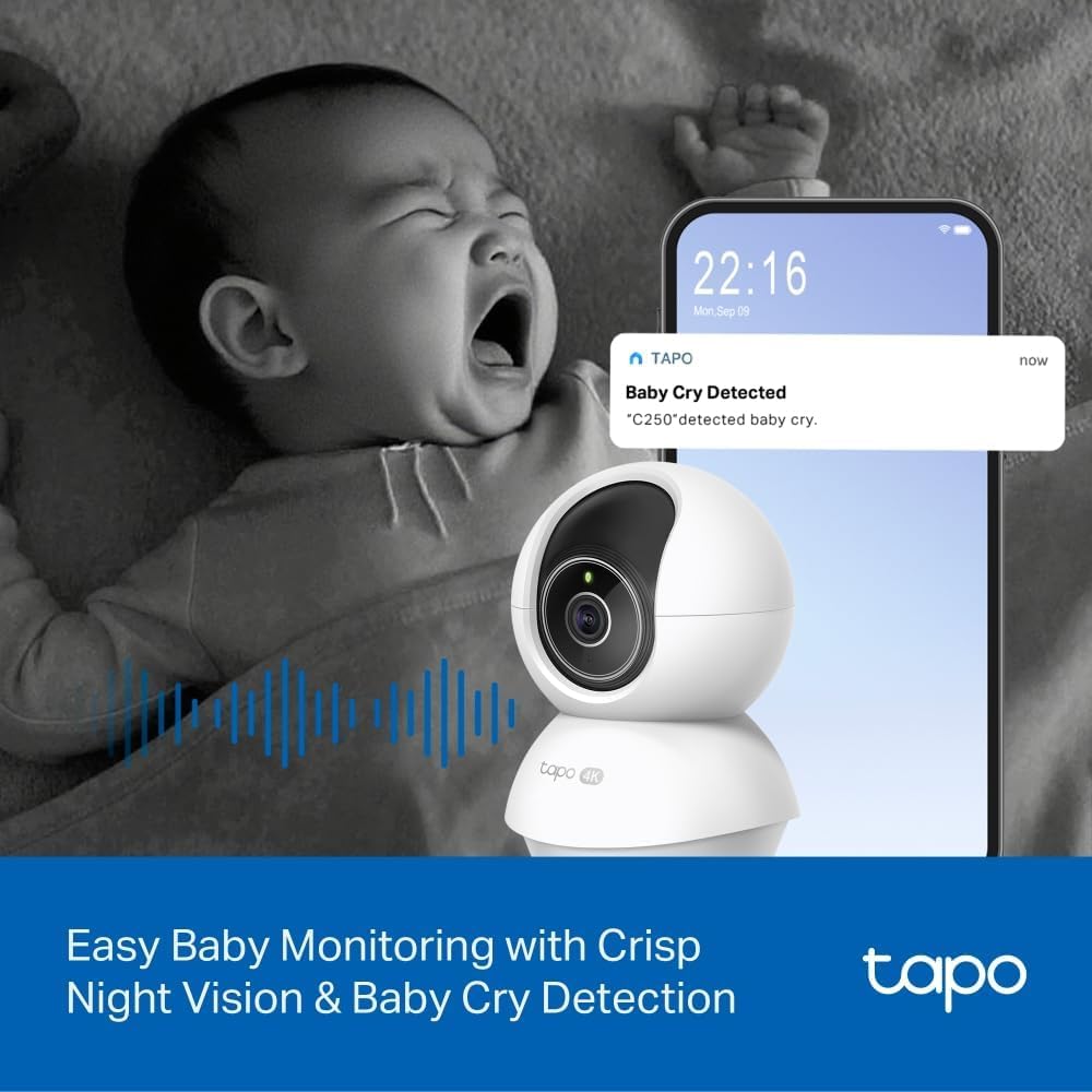 Tapo C250 4K 8MP Pan/Tilt Indoor Security Camera - 40ft Night Vision | AI Detection | Auto-Zoom Tracking 6