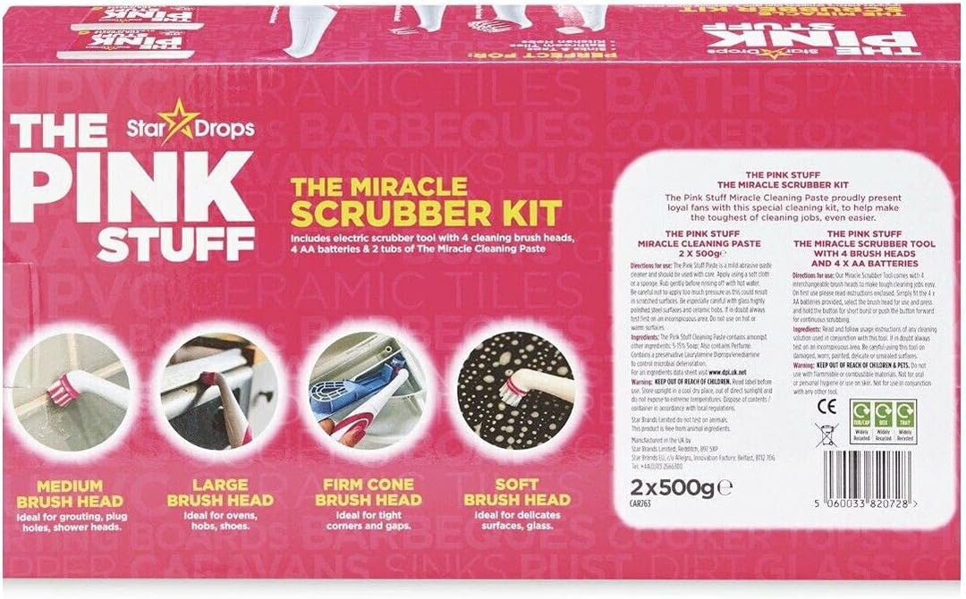 The Pink Stuff Sonic Scrubber Kit with Miracle Cleaning Paste and 4 Brush Heads