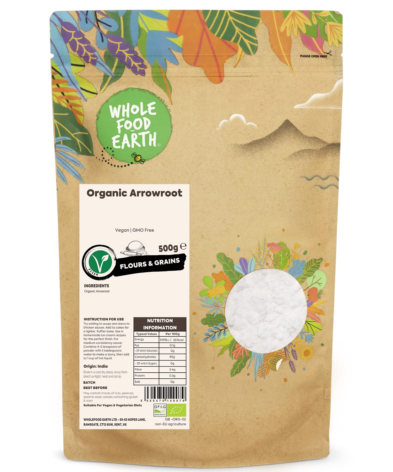 Wholefood Earth Organic Arrowroot - Vegan Thickener | 500g | GMO Free