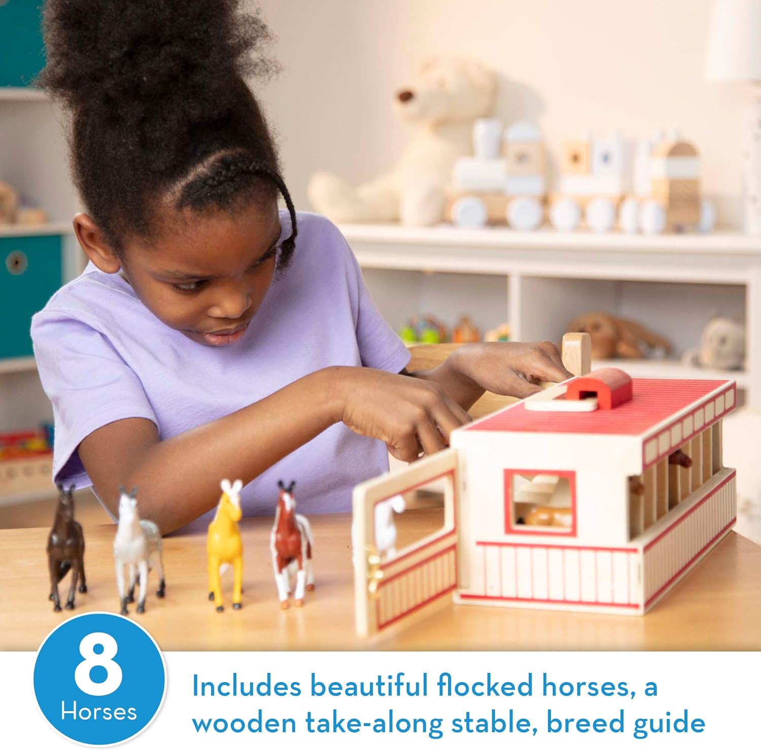 Melissa & Doug Take-Along Show-Horse Stable Playset - Wooden Pretend Play Toy with 8 Horses, Ages 3+ 2