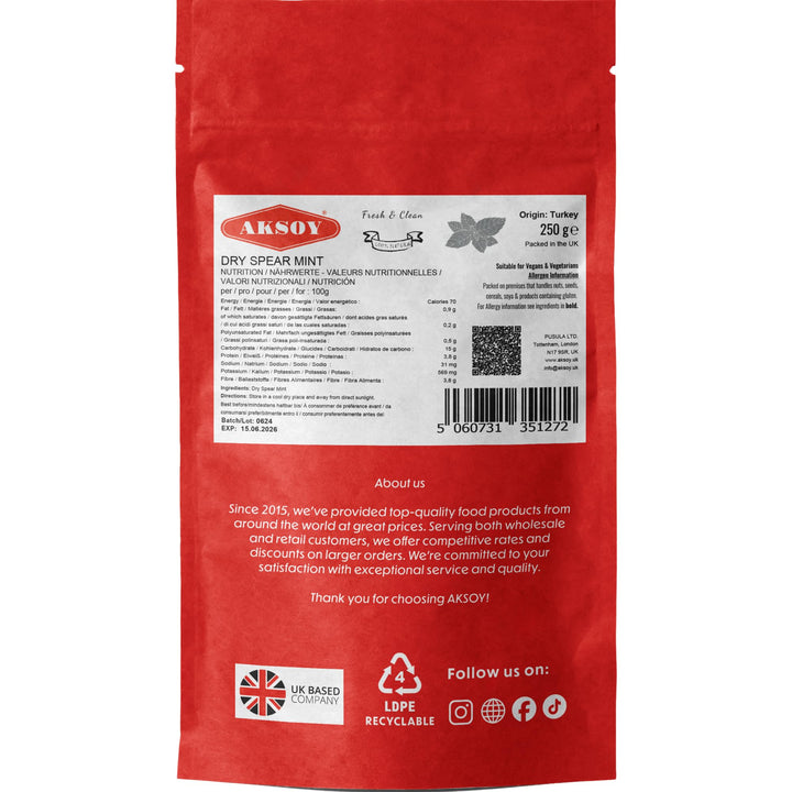 Aksoy Mint Peppermint Leaves 250g - Premium Dried Mint Leaves