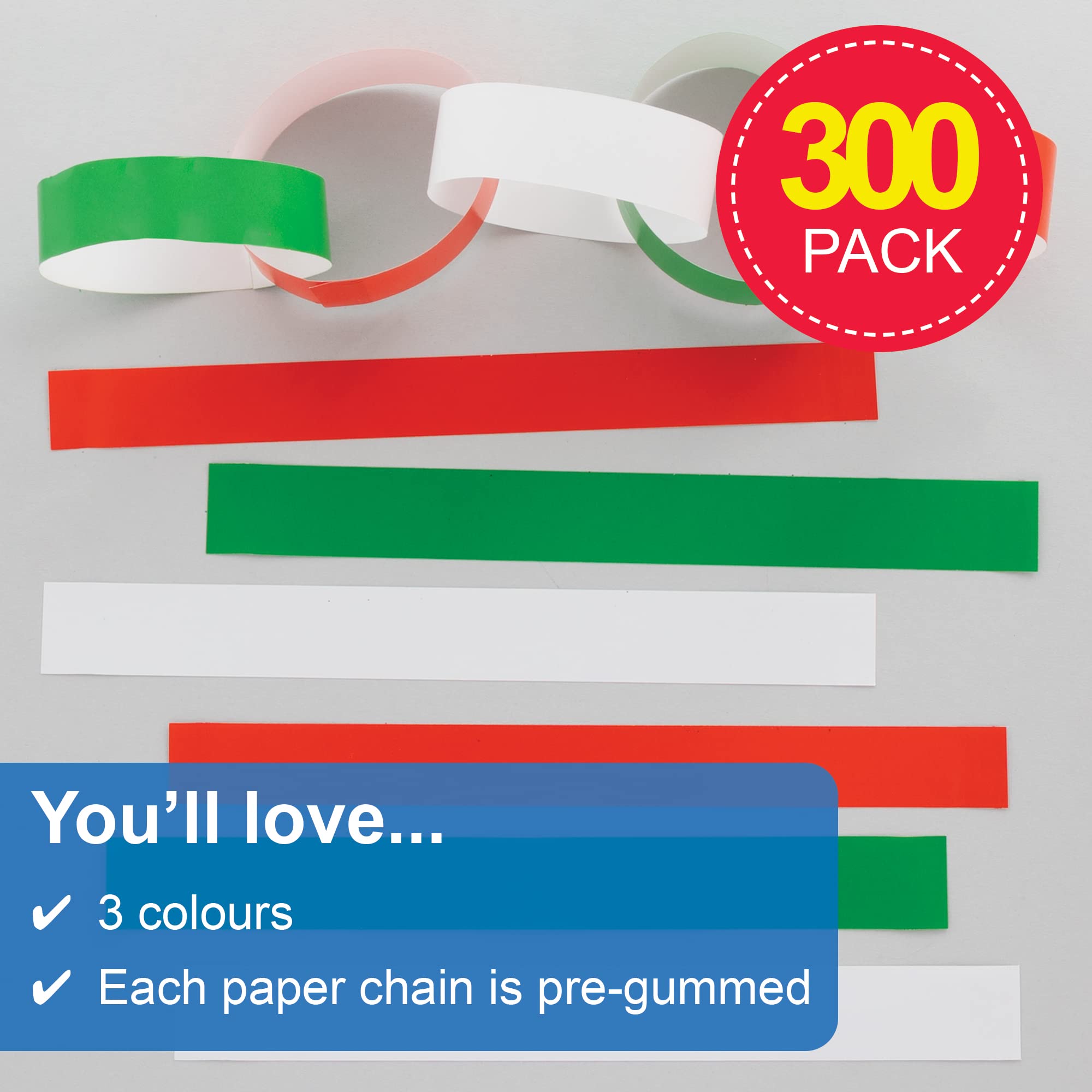 Baker Ross Christmas Paper Chains - 300-Piece Craft Kit in Red, Green, White 5