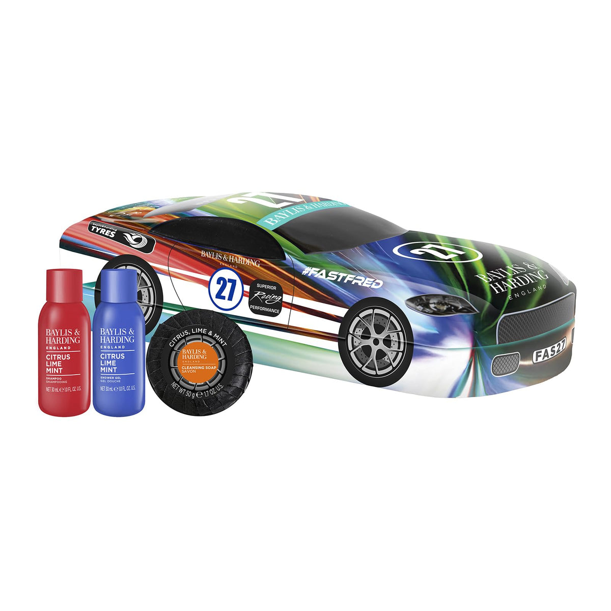 Baylis & Harding Men's Race Car Tin Gift Set - Citrus, Lime & Mint, Vegan