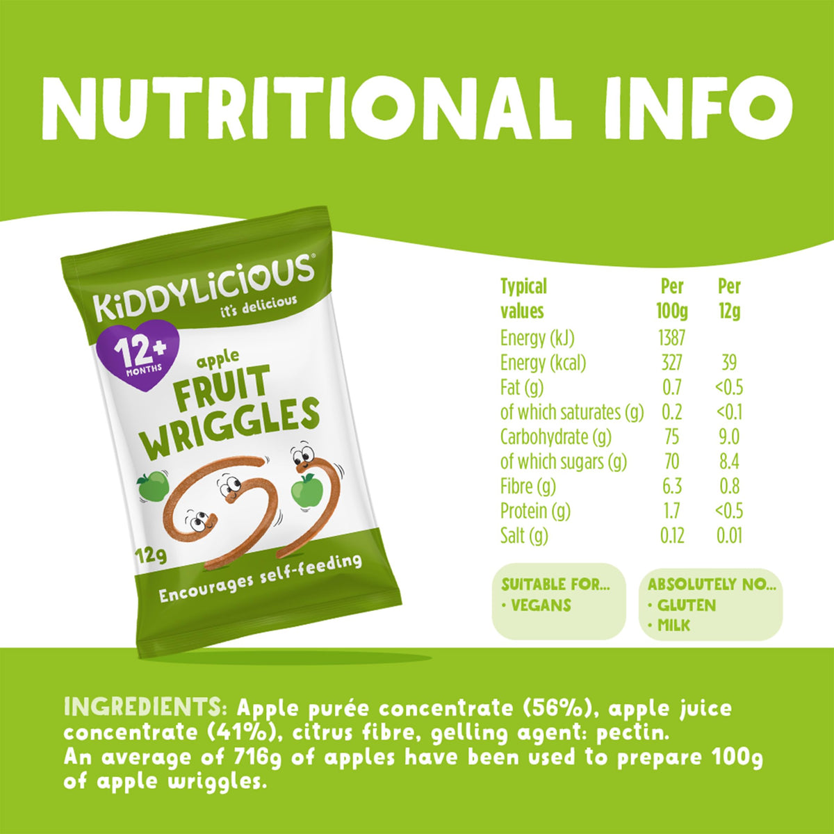 Kiddylicious Apple Wriggles - 28 Count - Suitable from 12 Months