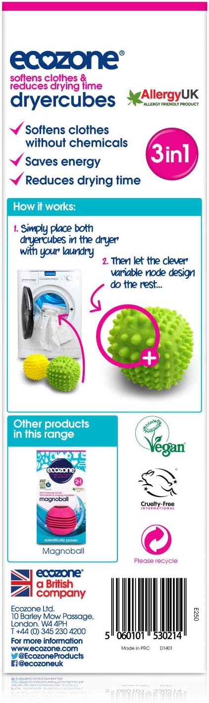 Ecozone - Dryer Cubes Tumble Dryer Balls (Pack of 2)