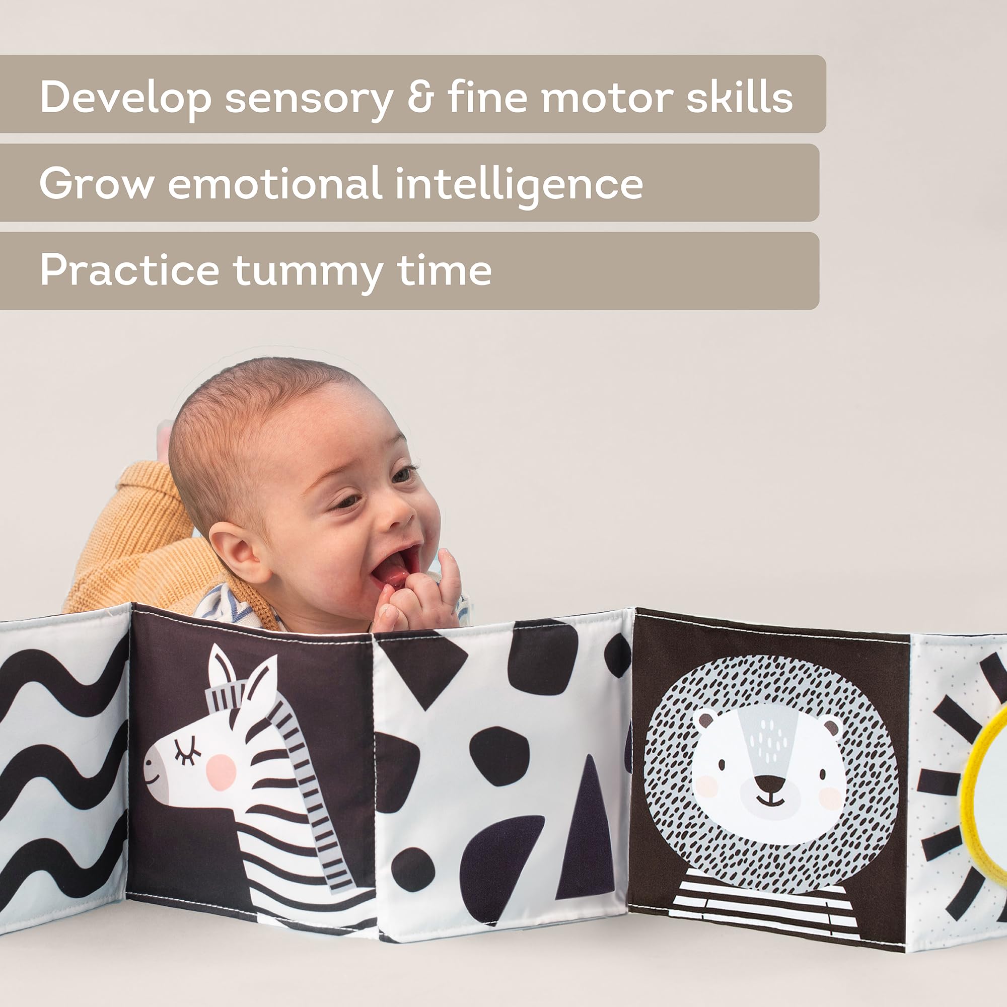Taf Toys Savannah 3 in 1 Newborn Pram Book - High Contrast Sensory Tummy Time Toy | Birth+ 7