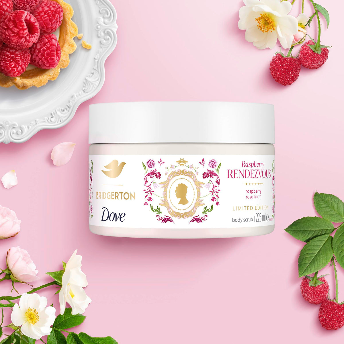 Dove Bridgerton Raspberry Body Scrub Exfoliator - 4 x 225 ml