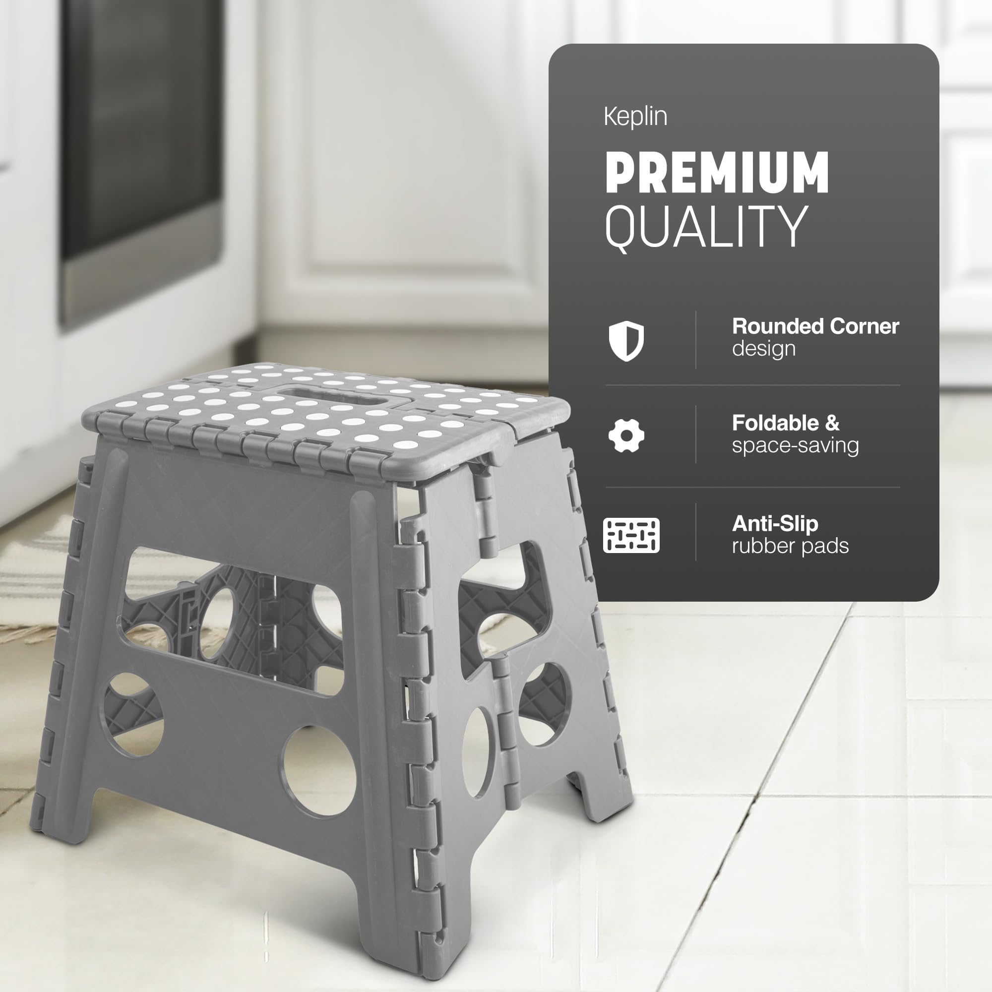 KEPLIN 13 Inch Heavy Duty Folding Step Stool | 150kg Capacity | Grey Plastic 3
