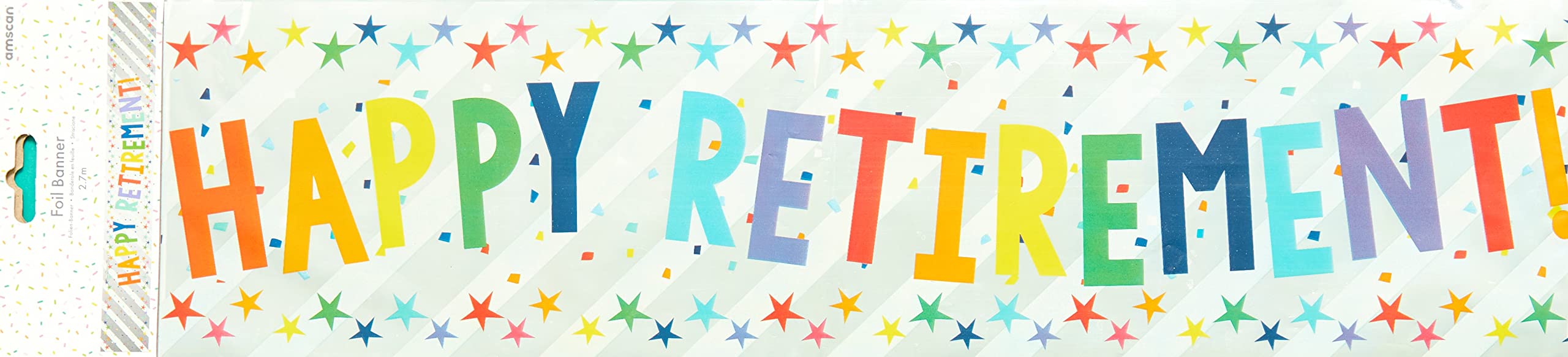amscan Happy Retirement Banner - Metallic Silver Foil | 2.7m Length | Rainbow Message 2