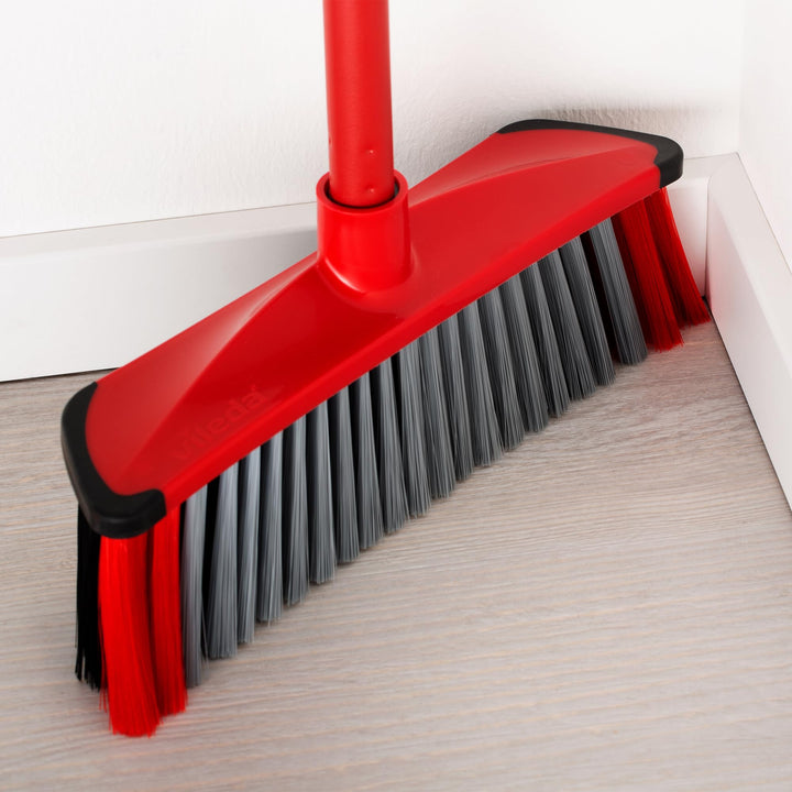 Vileda 3Action Broom Plus Long Handled Dustpan Set, Red
