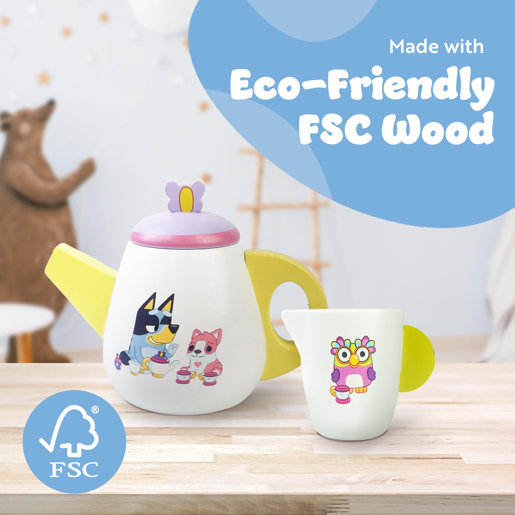 Bluey Wooden Tea Set - 20 Piece Pretend Play Toy for Kids Aged 3+ 7