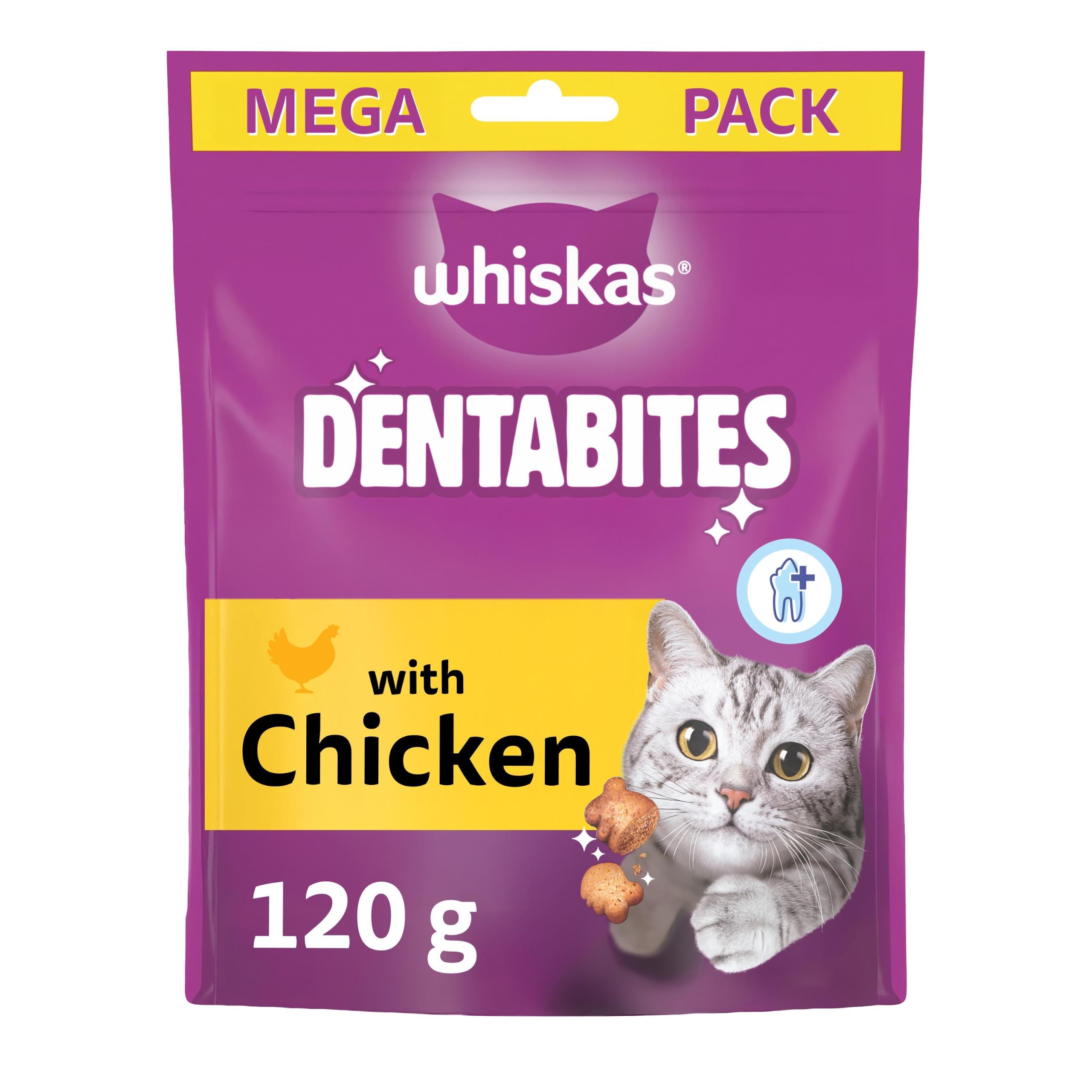 Whiskas Dentabites Adult Cat Treats with Chicken - Helps Control Tartar | 120g (Pack of 4)