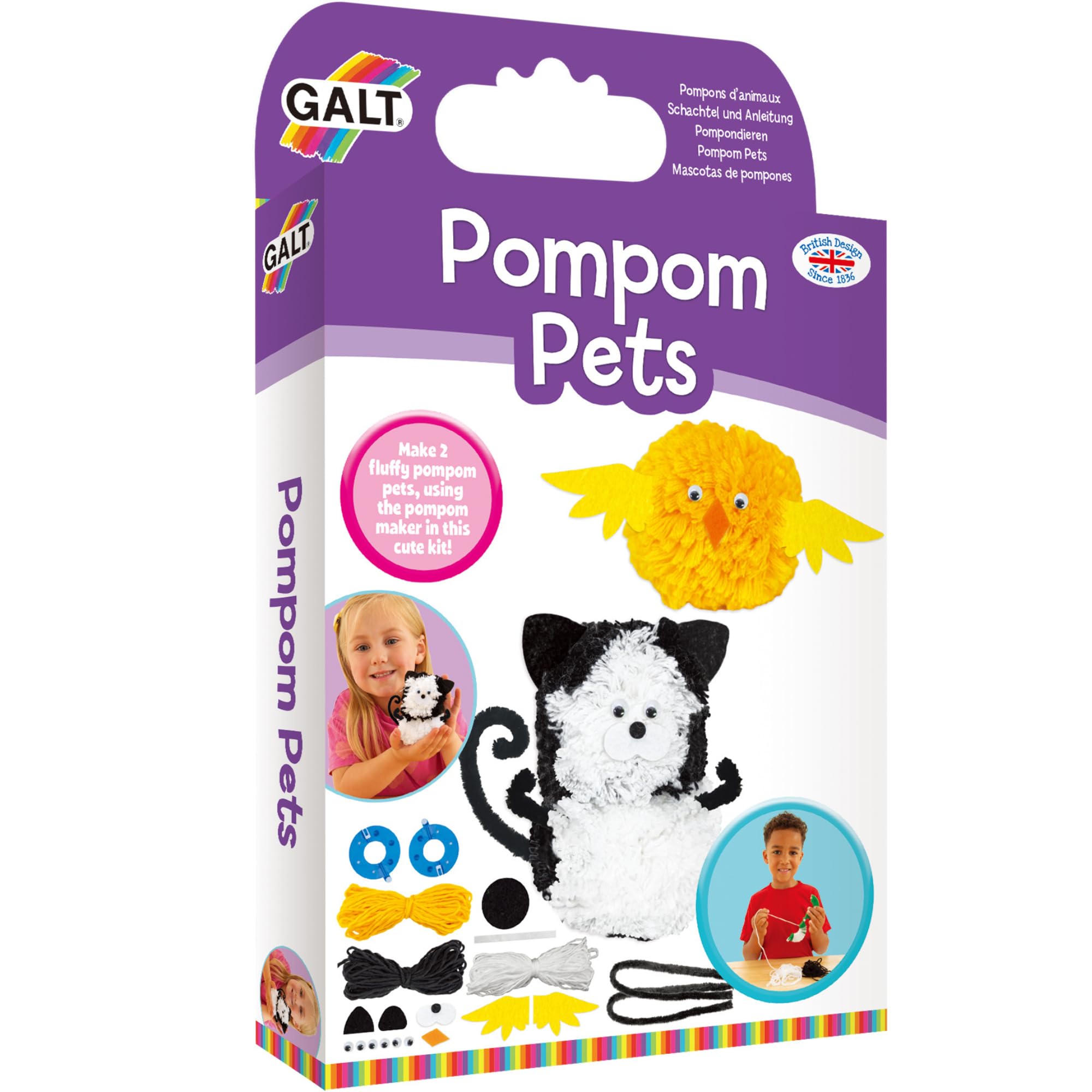 Galt Pom Pom Pets Knitting & Sewing Craft Kit | Create 2 Fluffy Animals | Ages 5+ 1