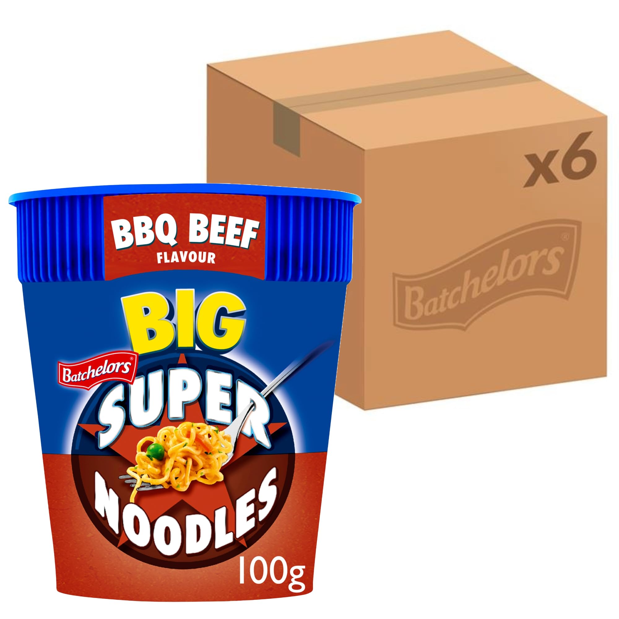 Batchelors Big Super Noodles BBQ Beef Flavour Instant Snack Pot, 100 g (Pack of 6) 1