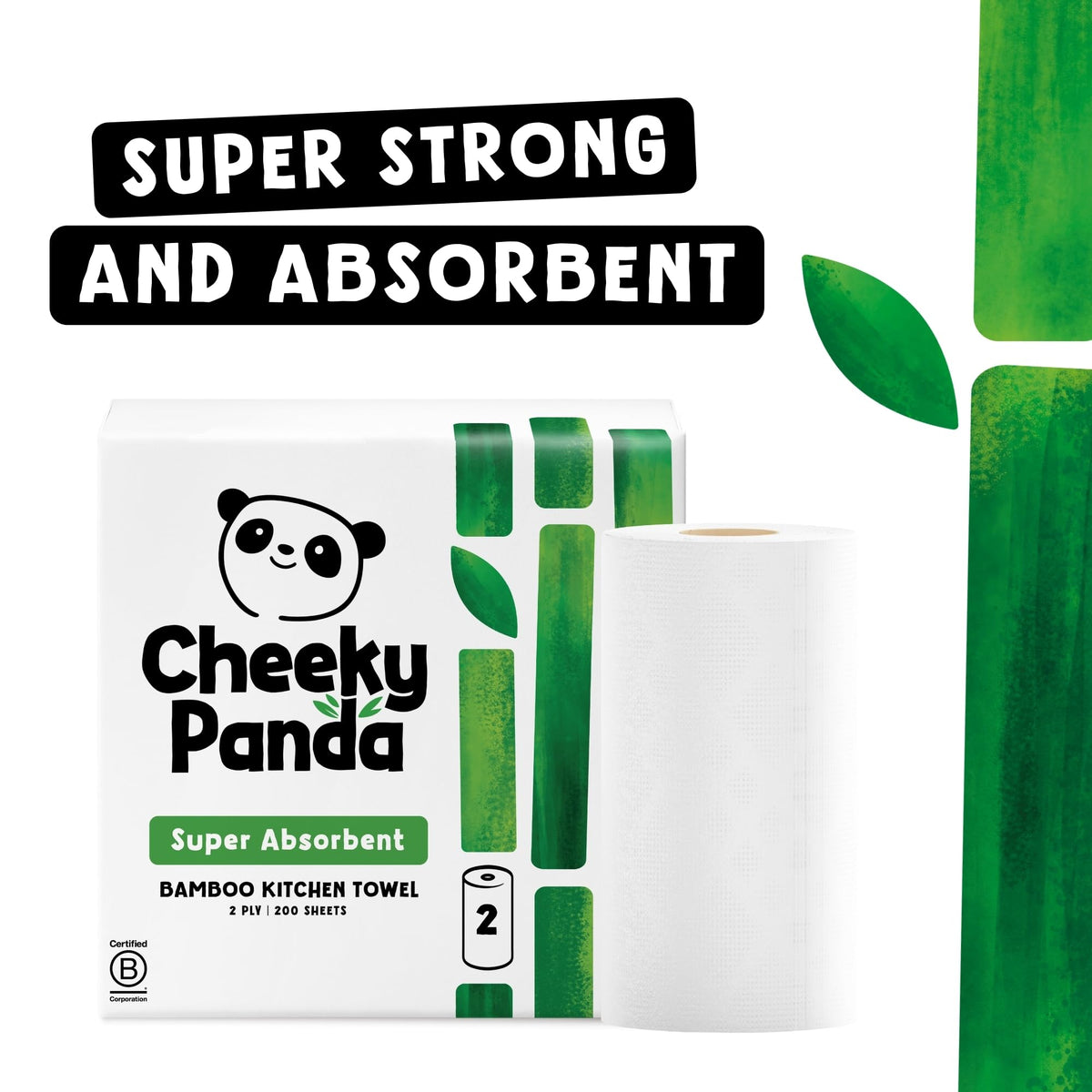 The Cheeky Panda Bamboo Kitchen Roll - 2 Rolls, 200 Sheets