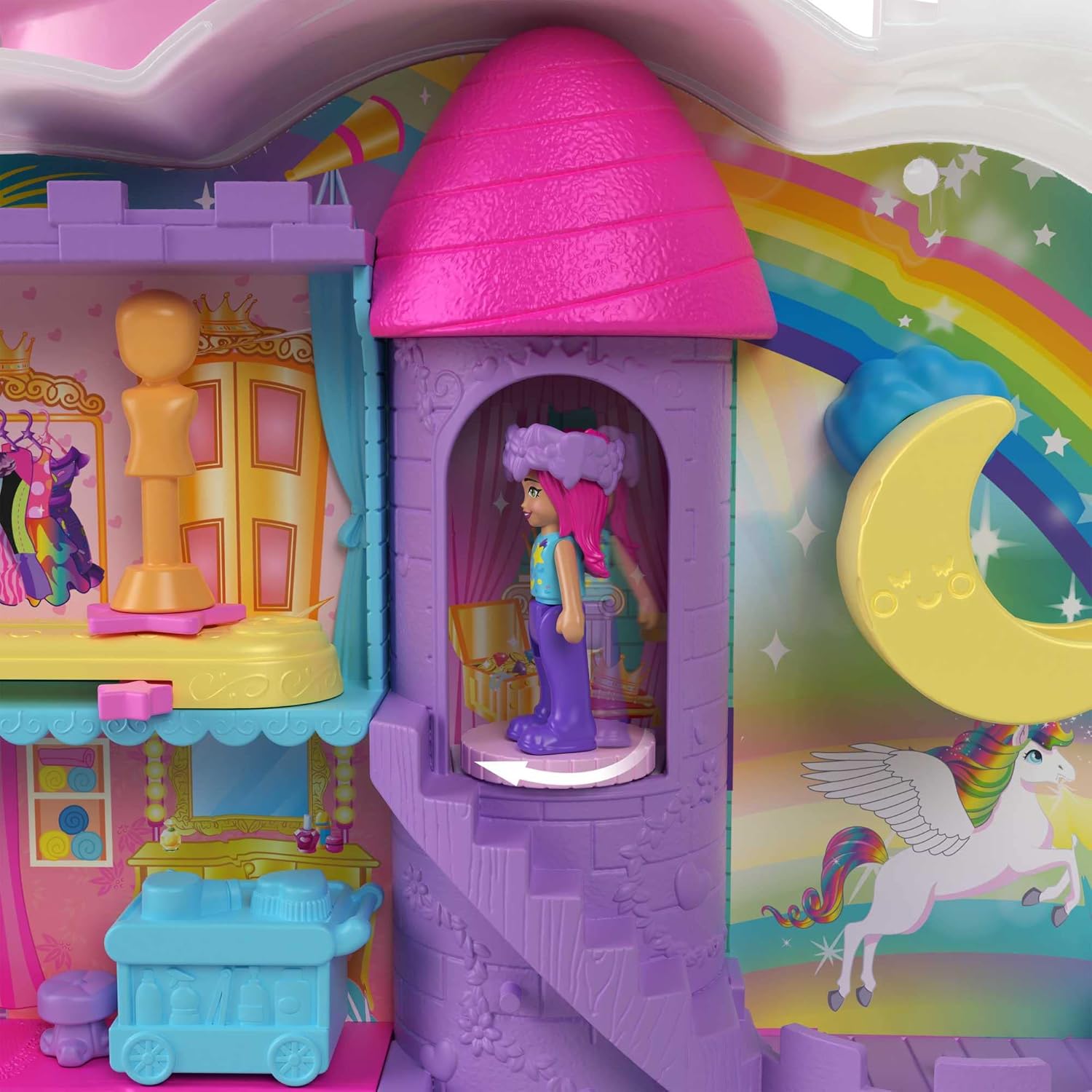 Polly Pocket Rainbow Unicorn Salon - 2-in-1 Styling Head & Playset for Kids 4+ 2