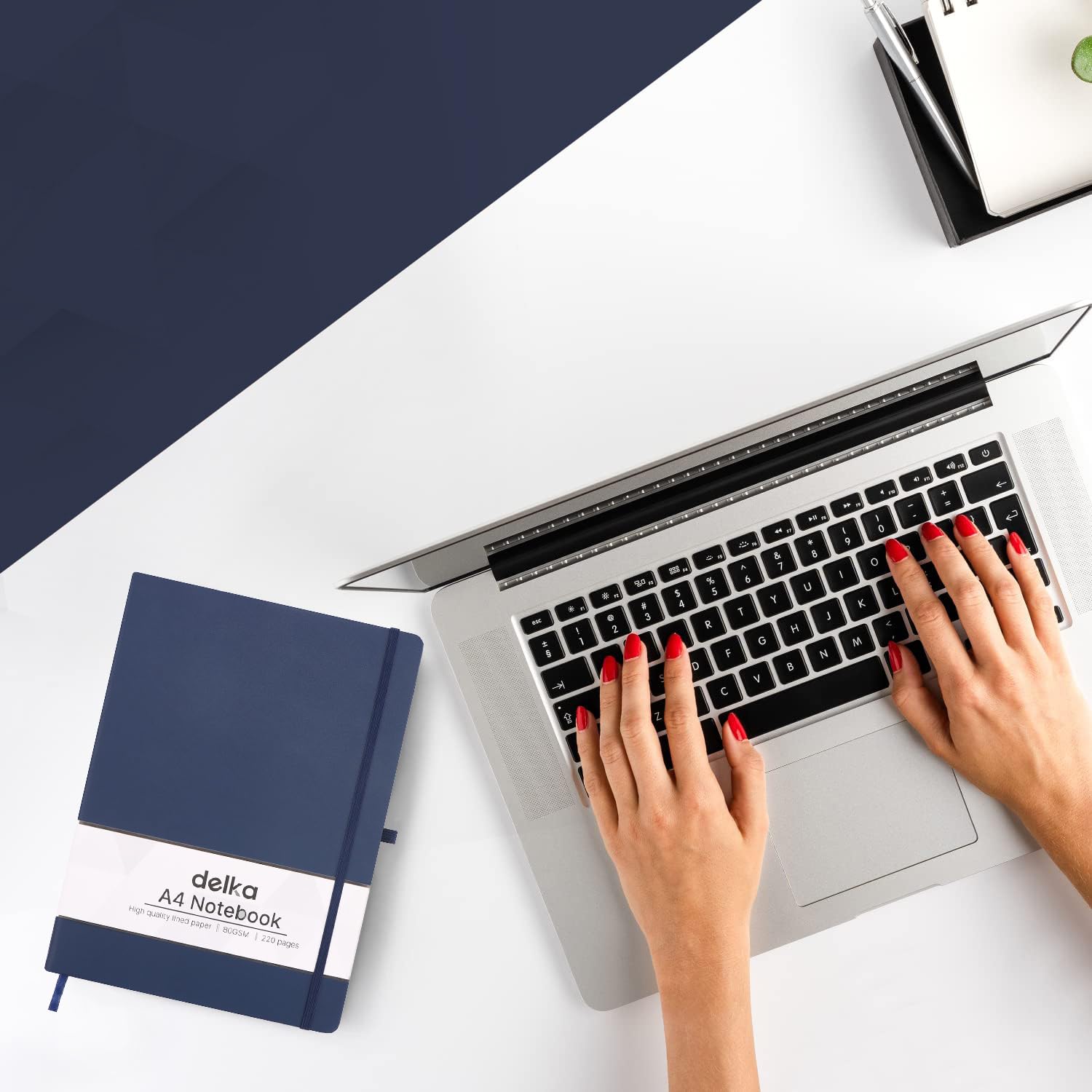 delka A4 Notebook - Vegan Leather Hard Cover | 160 Pages Ruled | Navy