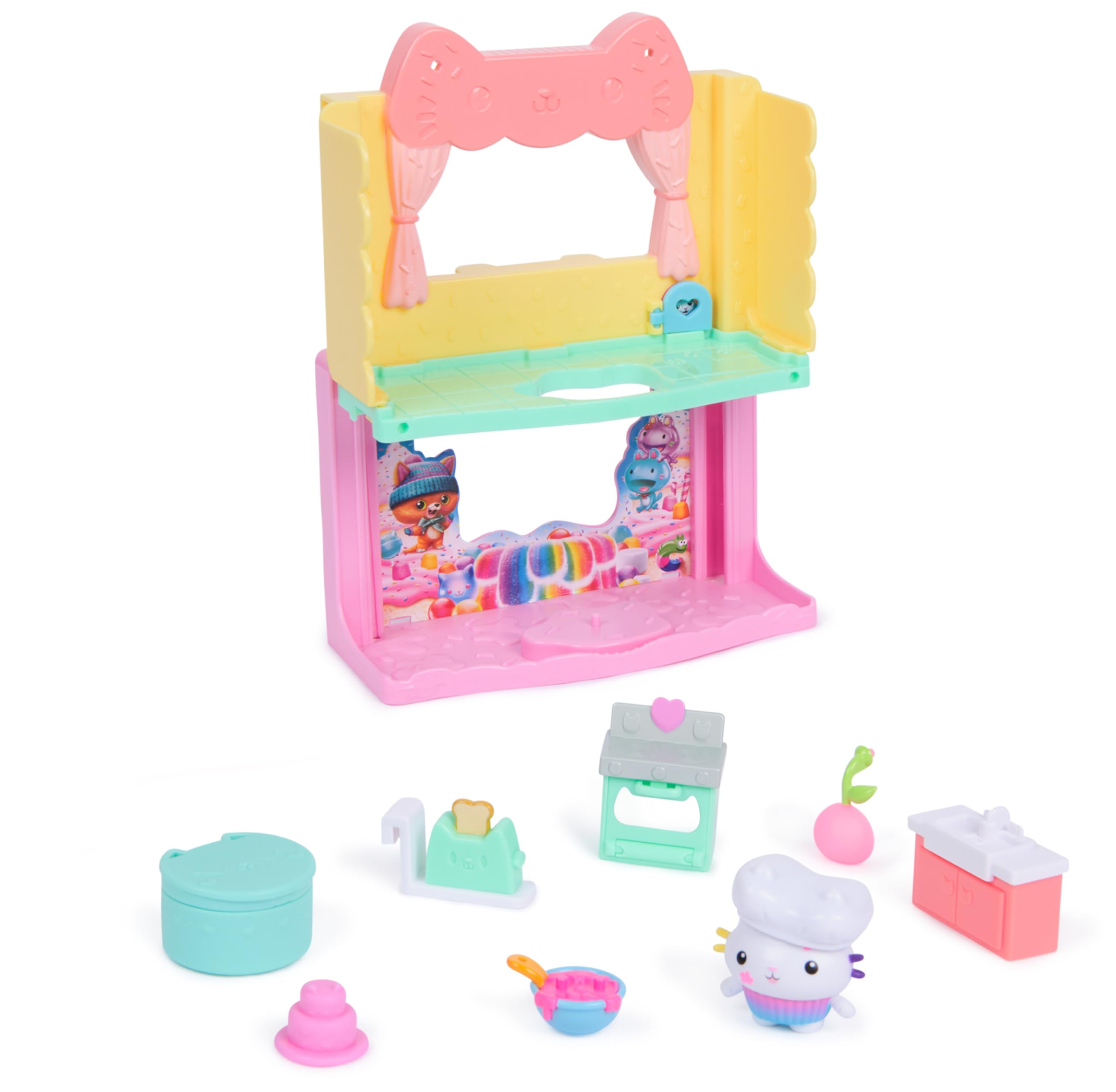 DREAMWORKS GABBY'S DOLLHOUSE Cakey's Sprinkle Cake-tastic Kitchen Playset | Ages 3-6 | 10-Piece Set 4