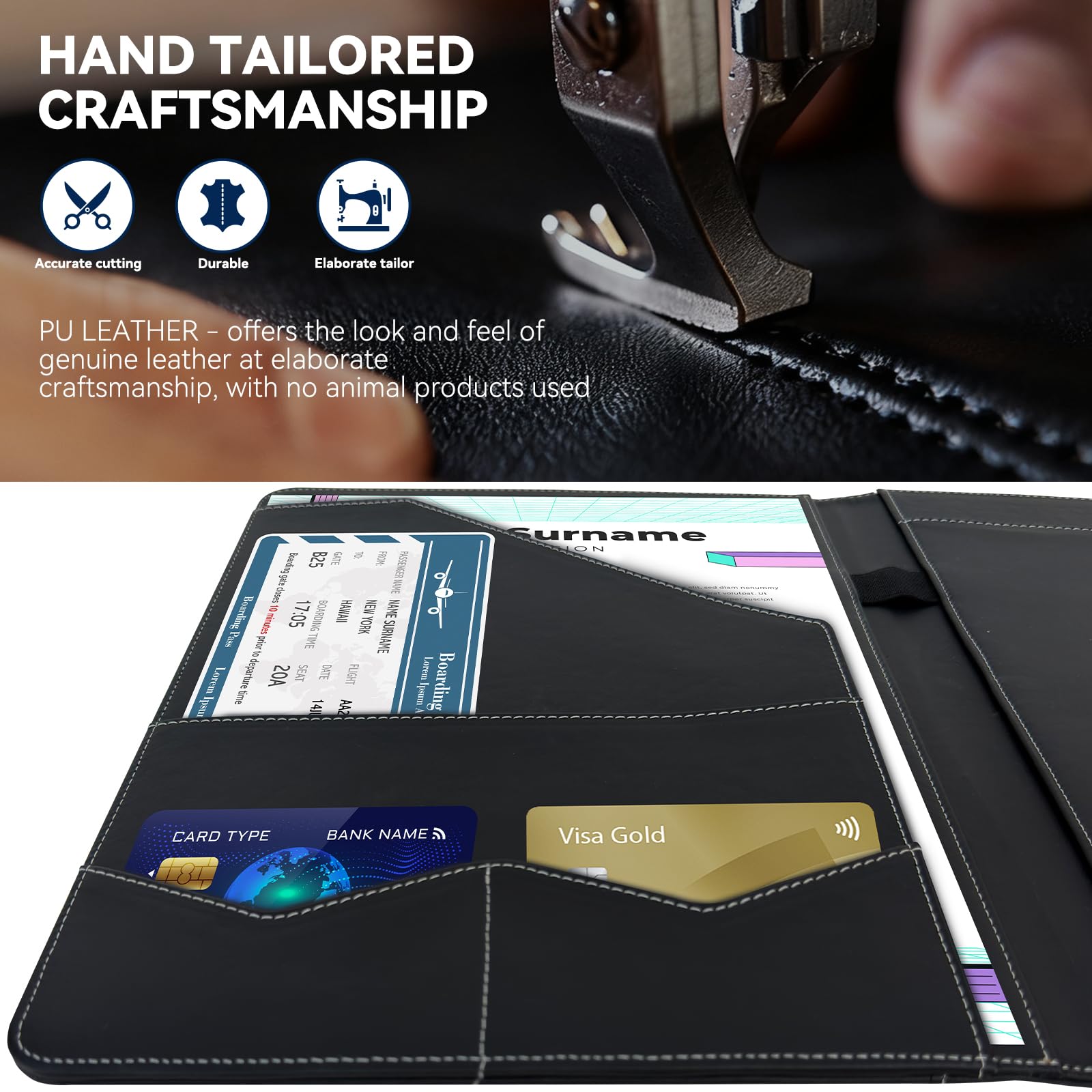 NEWYES Professional Portfolio Folder - A4 Size, Water-Repellent Faux Leather | Black/White 3