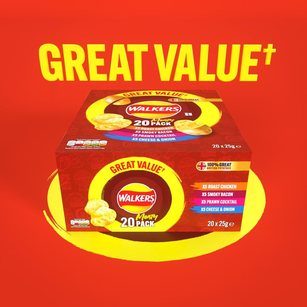 Walkers Meaty Variety Multipack Crisps 20x25g