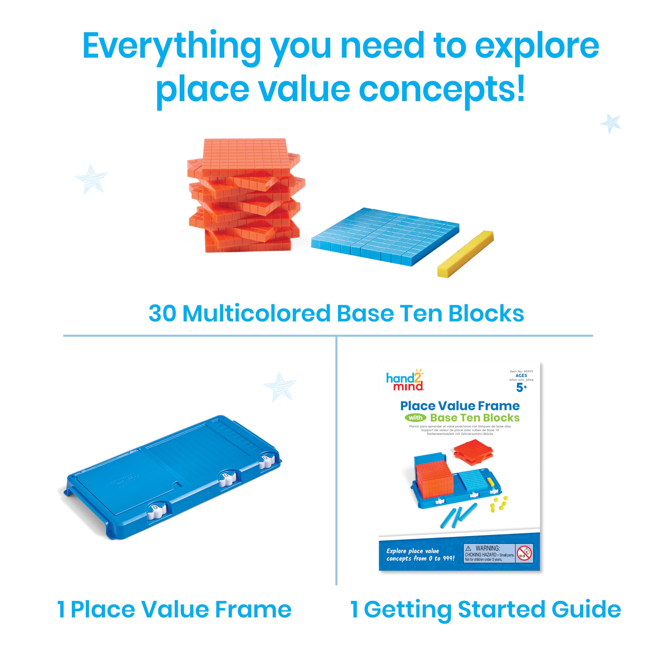 Learning Resources Place Value Frame with Base Ten Blocks - Hands-On Math Learning for Ages 5-9 2