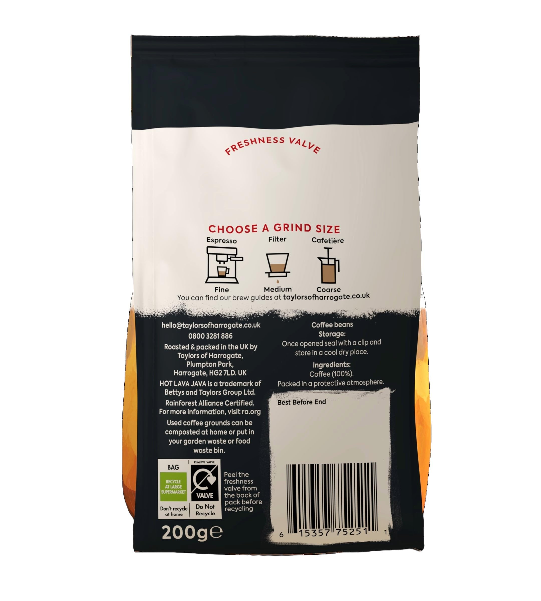 Taylors of Harrogate Hot Lava Java Whole Coffee Beans - Extra Dark Roast, Smoky Notes, 200g 6