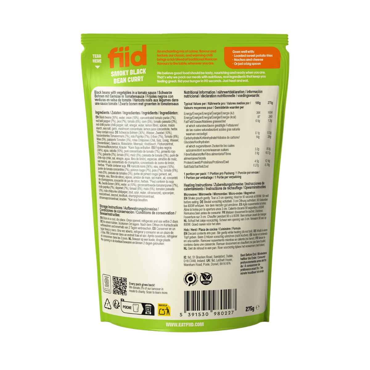 Fiid Vegan Mexican Black Bean Chilli Microwave Ready Meals - 3 x 275g