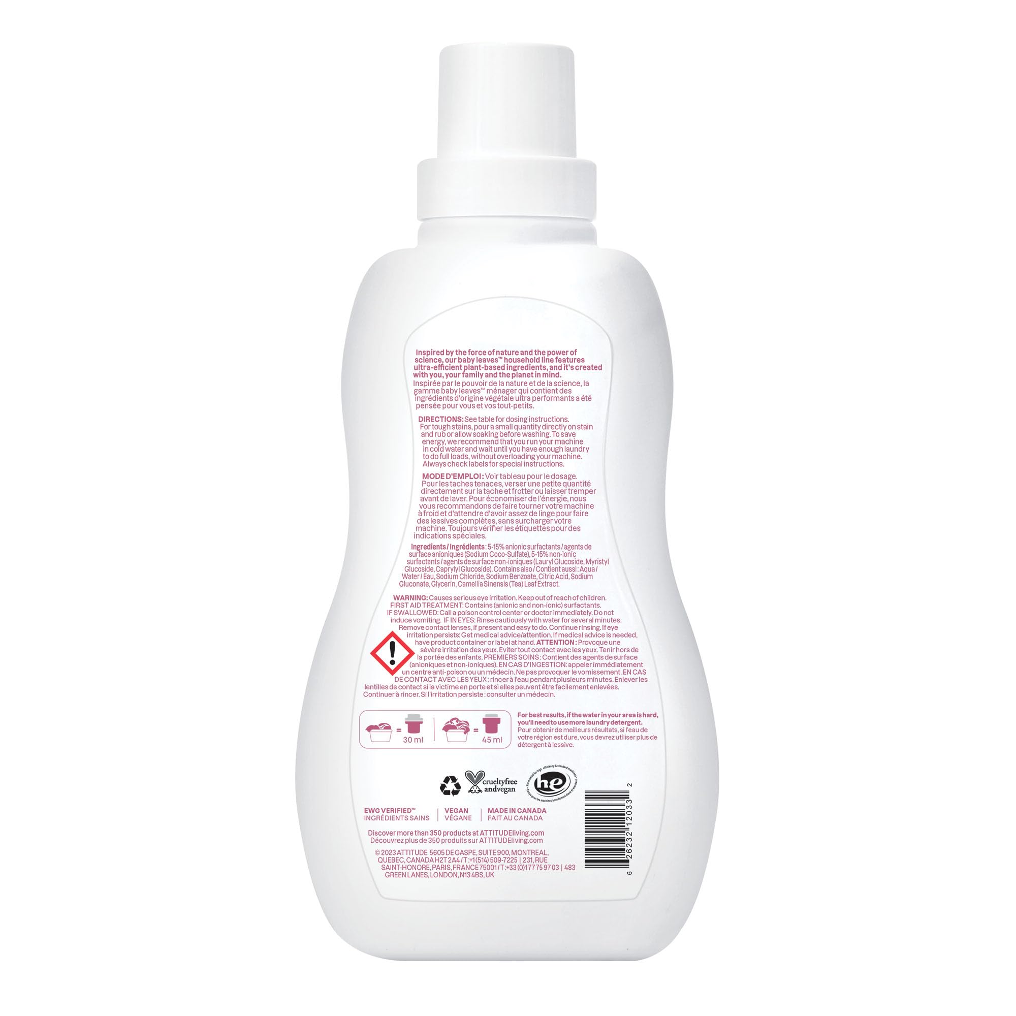 ATTITUDE Baby Laundry Detergent Liquid, EWG Verified, Unscented, 1.05 L 7