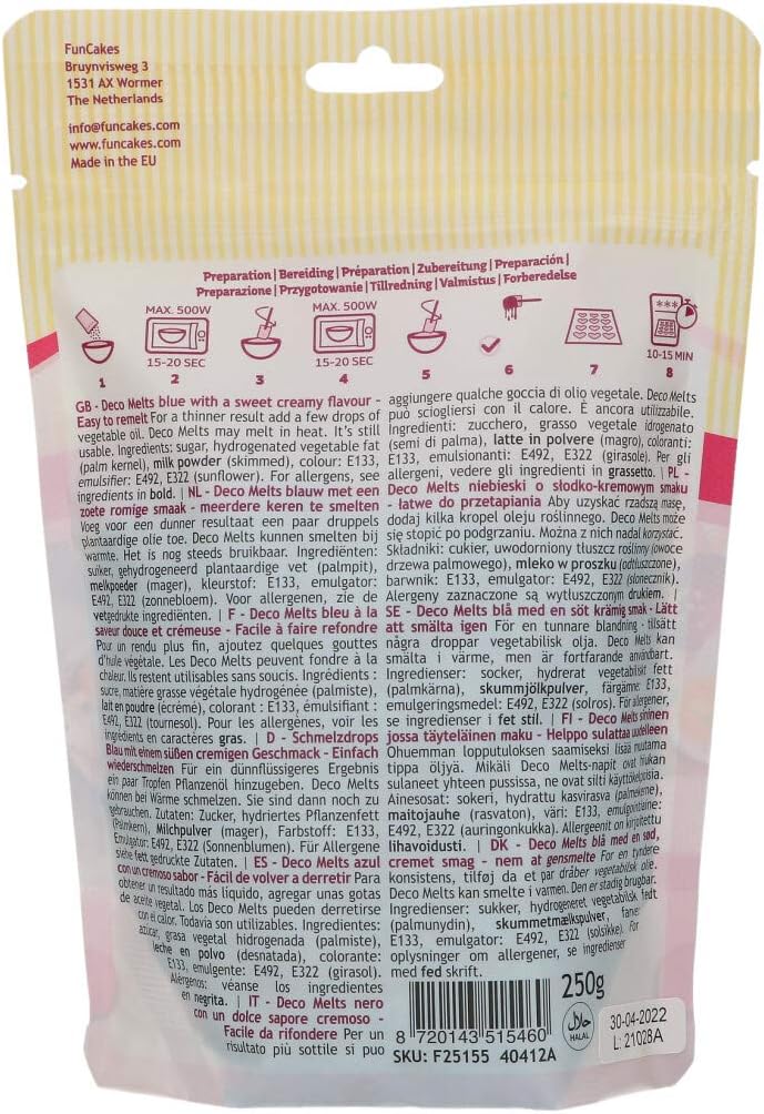 FunCakes Deco Melts Blue - AZO Free Baking Melts, 250g