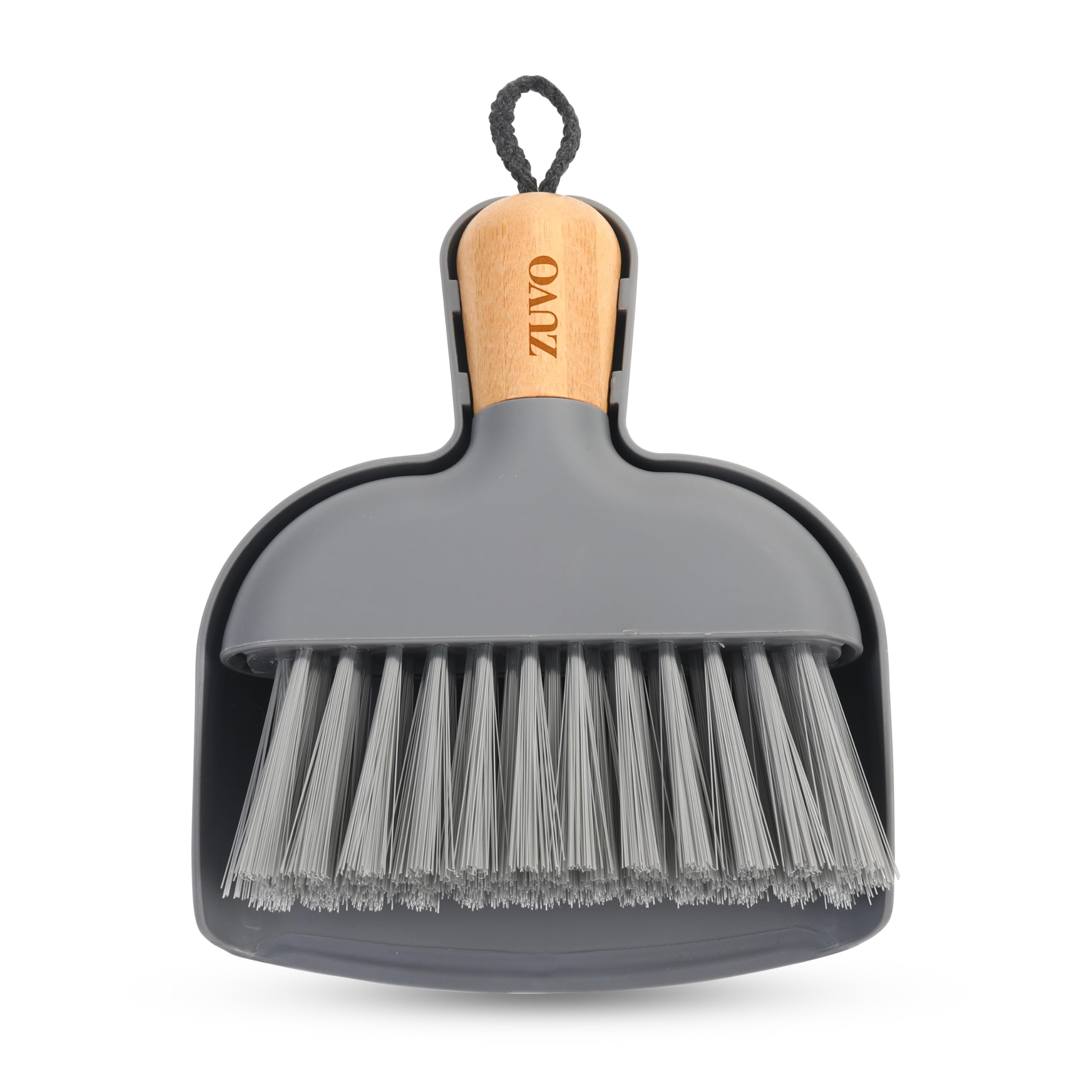 Zuvo Mini Dustpan and Brush Set - Bamboo Handle | Compact Storage Snap-On Design | Grey 1