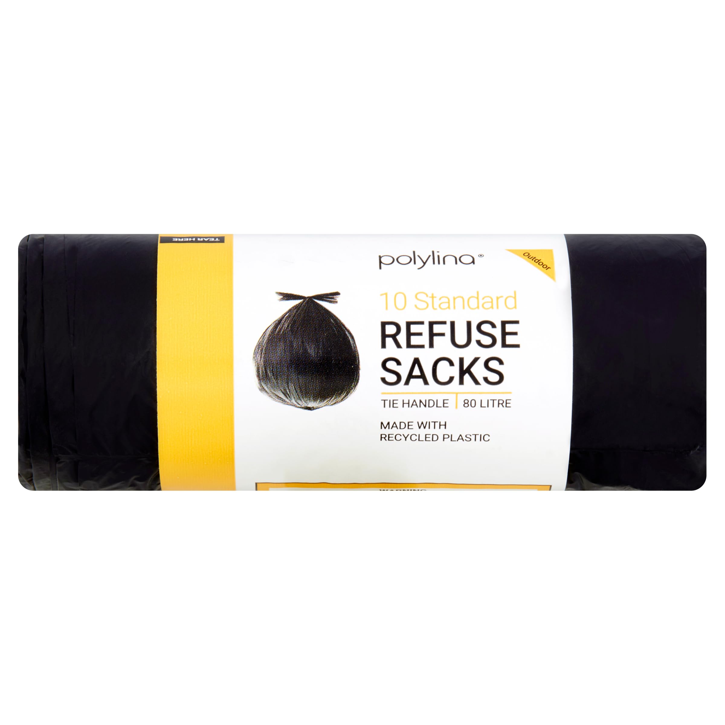 Polylina 80 Litre Tie Handle Refuse Sacks | Pack of 10 | Made with 60% Recycled Plastic | Black 1