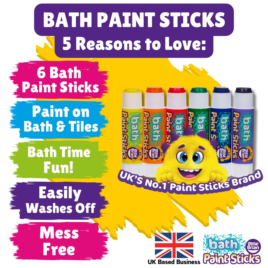 Little Brian Bath Paint Sticks - 6 Pack, Mess-Free, Quick Drying | Assorted Colours 3