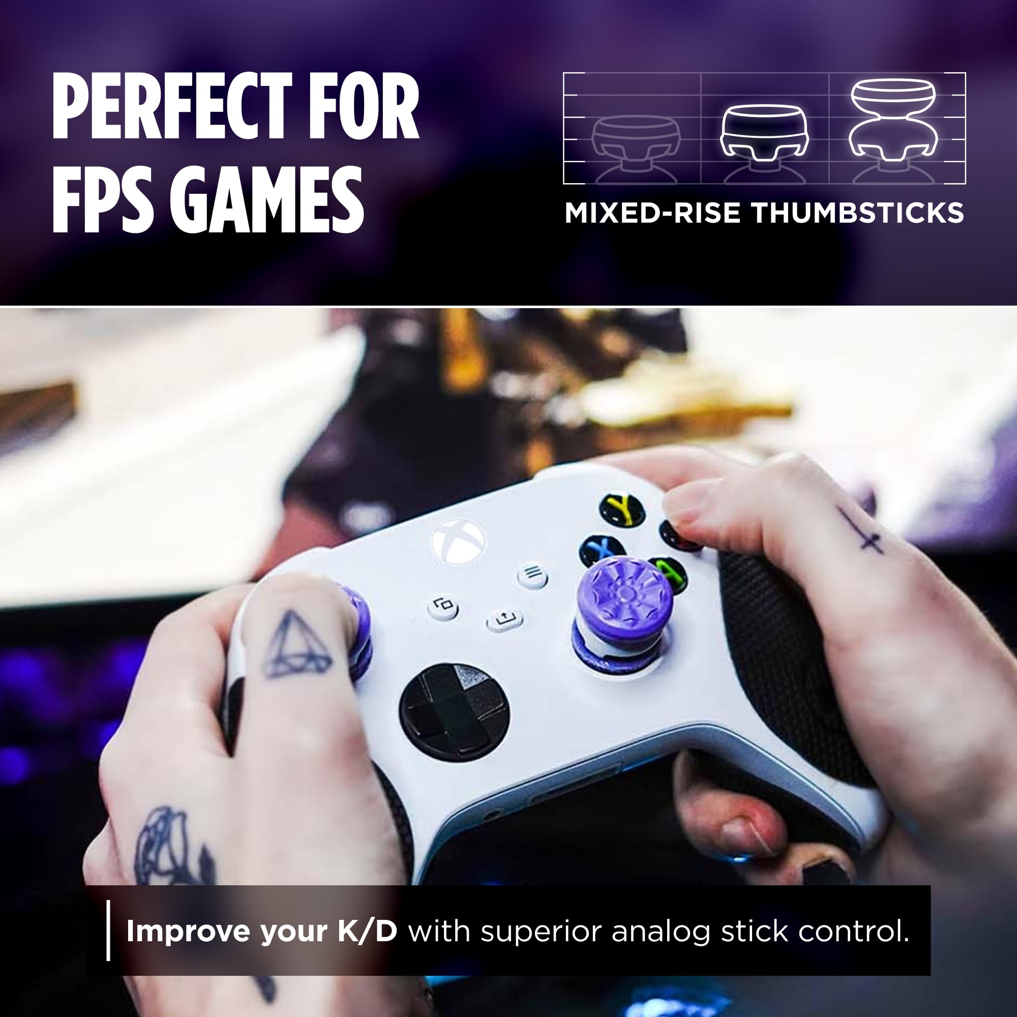 KontrolFreek FPS Freek Galaxy Purple Thumbstick Extenders for Xbox One & Xbox Series X/S 4
