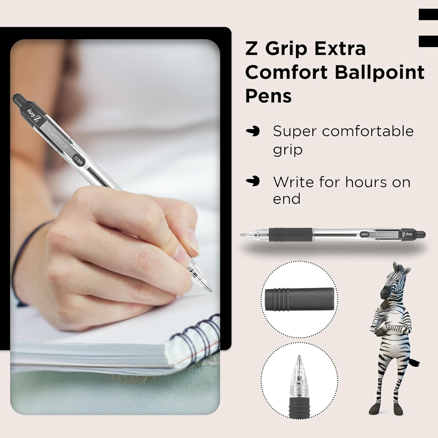 Zebra Pen Z Grip Black Ballpoint Pens with Pocket Clip 8pk, Retractable Black In