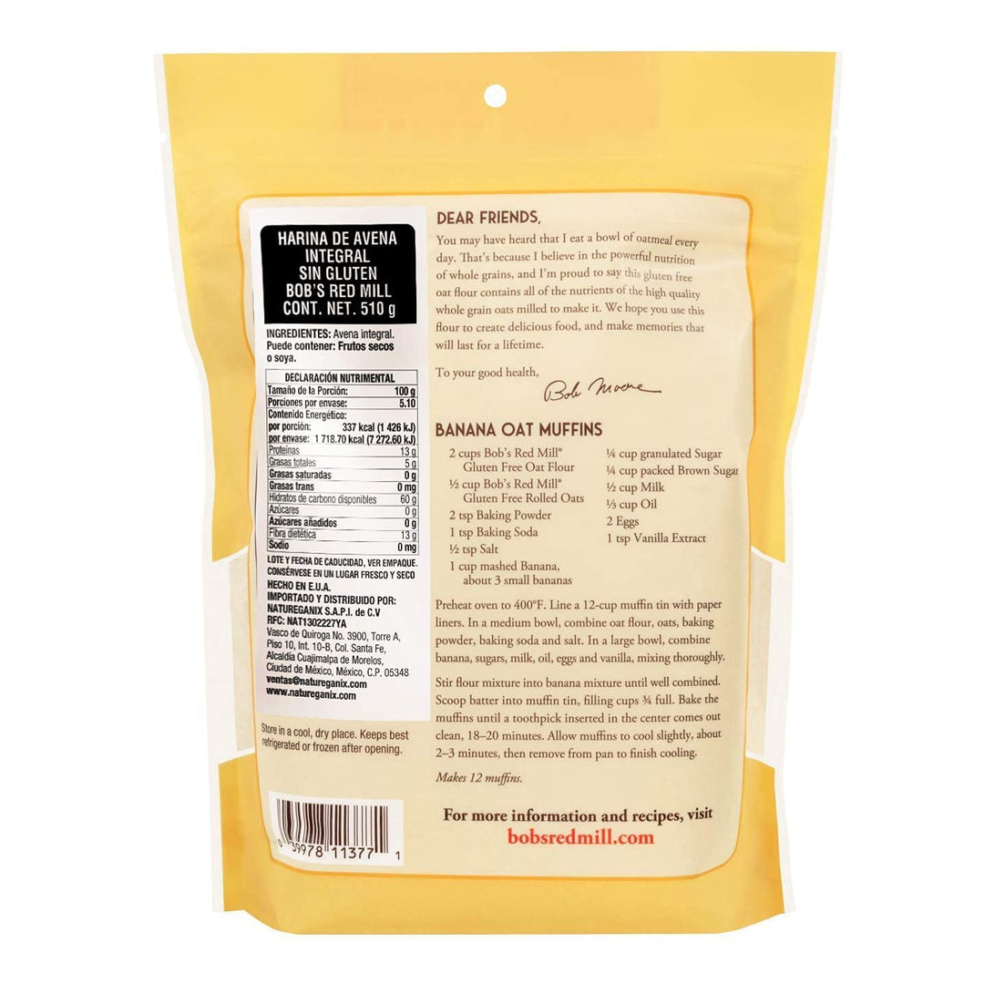 Bob's Red Mill - Gluten Free Oat Flour, Whole Grain, Non GMO, 510g Pouch